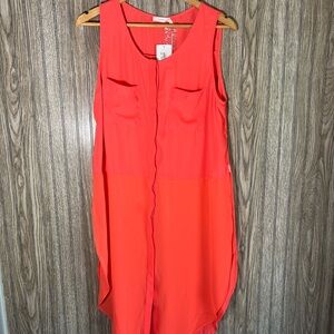 NWT Lush Neon Coral Sheer Button Down Sleeveless Midi Dress Coverup
